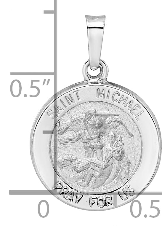 14k White Gold 14k White Gold Polished and Satin Hollow St Michael Medal Pendant
