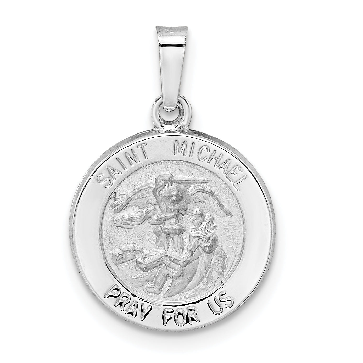 14k White Gold 14k White Gold Polished and Satin Hollow St Michael Medal Pendant