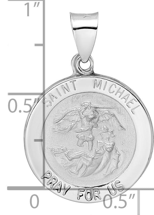 14k White Gold 14k White Gold Polished and Satin Hollow St Michael Medal Pendant