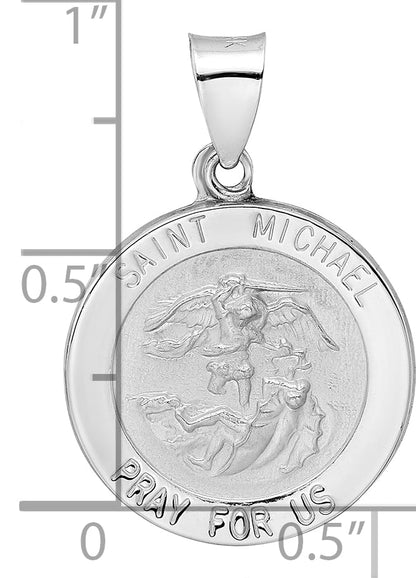 14k White Gold 14k White Gold Polished and Satin Hollow St Michael Medal Pendant