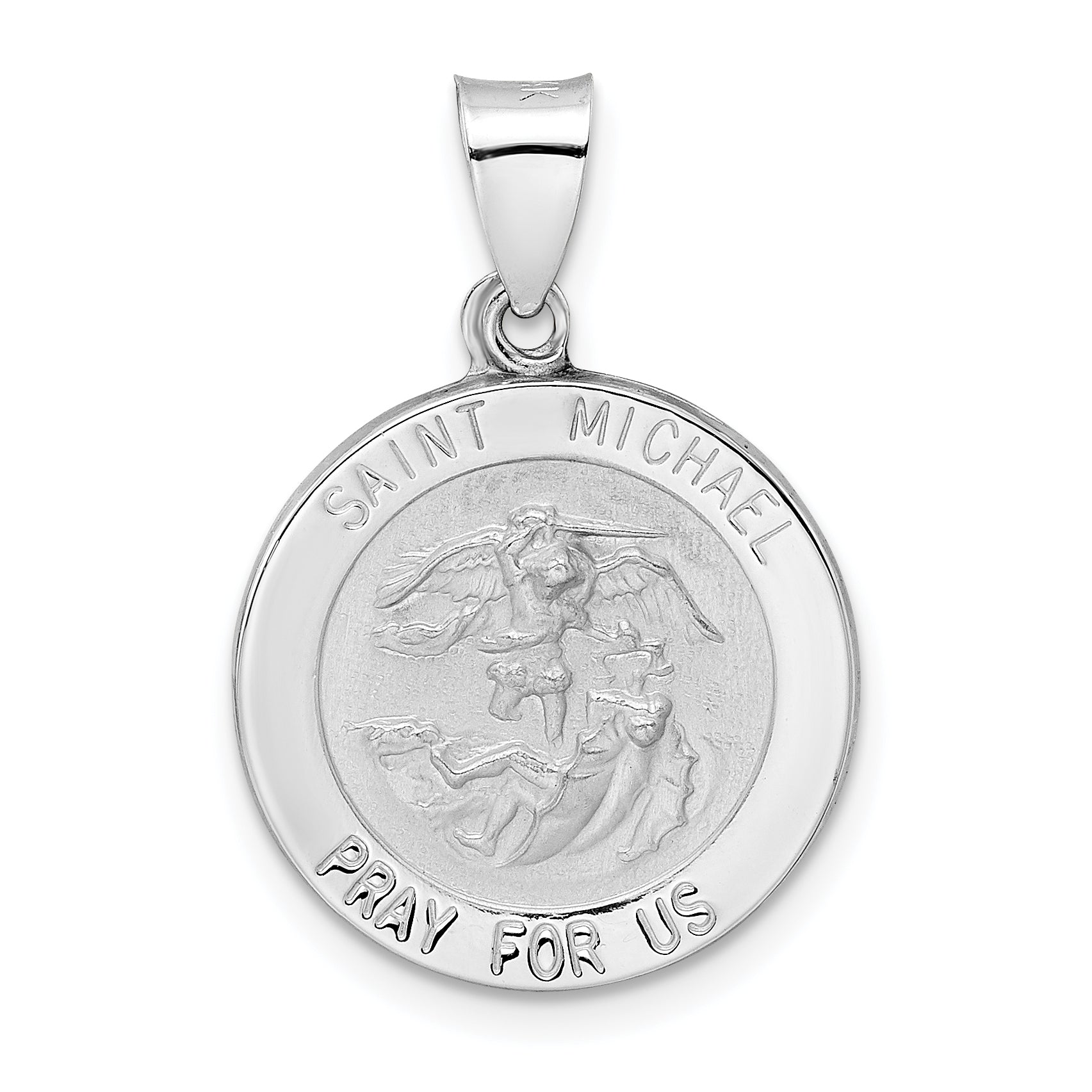 14k White Gold 14k White Gold Polished and Satin Hollow St Michael Medal Pendant