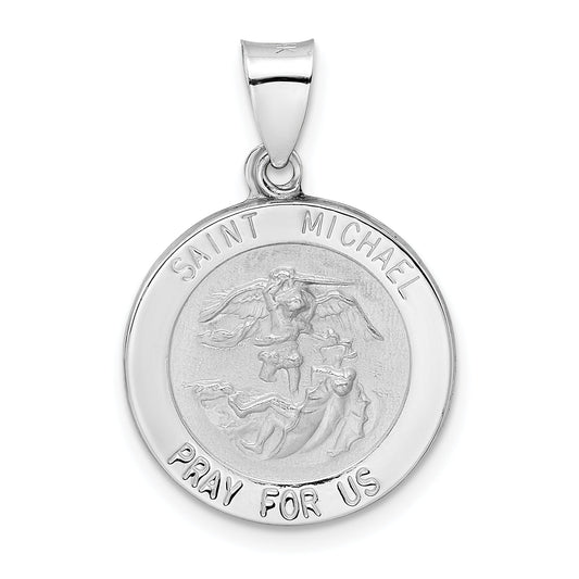 14k White Gold 14k White Gold Polished and Satin Hollow St Michael Medal Pendant