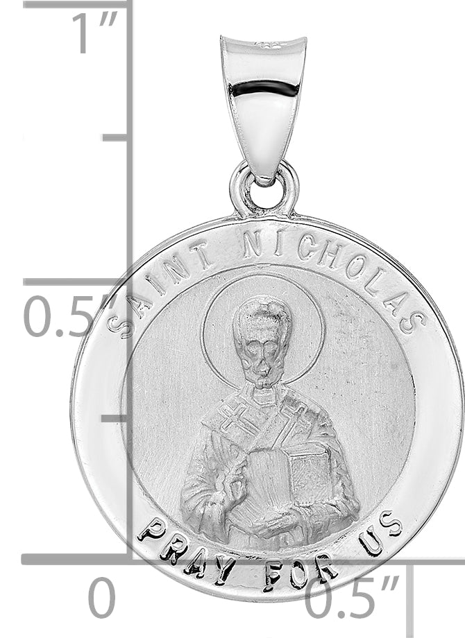 14k White Gold 14k White Gold Polished and Satin Hollow St Nicholas Medal Pendant
