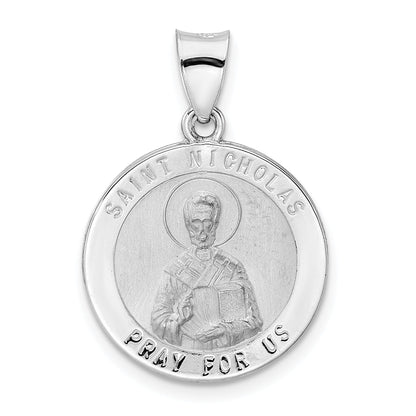 14k White Gold 14k White Gold Polished and Satin Hollow St Nicholas Medal Pendant