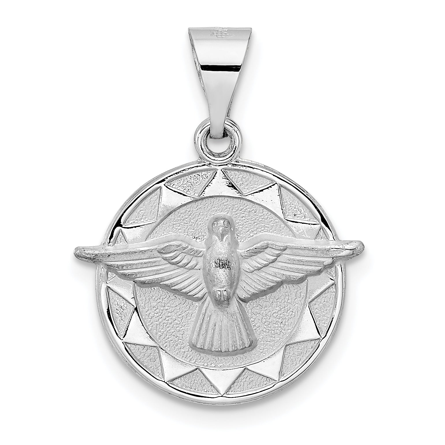 14k White Gold 14k White Gold Polished and Satin Hollow Holy Spirit Pendant