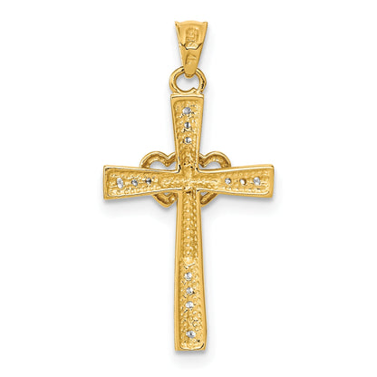 14k Yellow Gold 14K Cross with Double Hearts CZ Pendant
