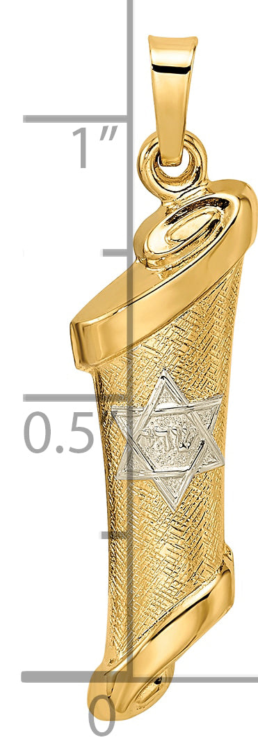 14k Two-tone 14k Two-tone Polished and Textured Hollow Mezuzah Pendant