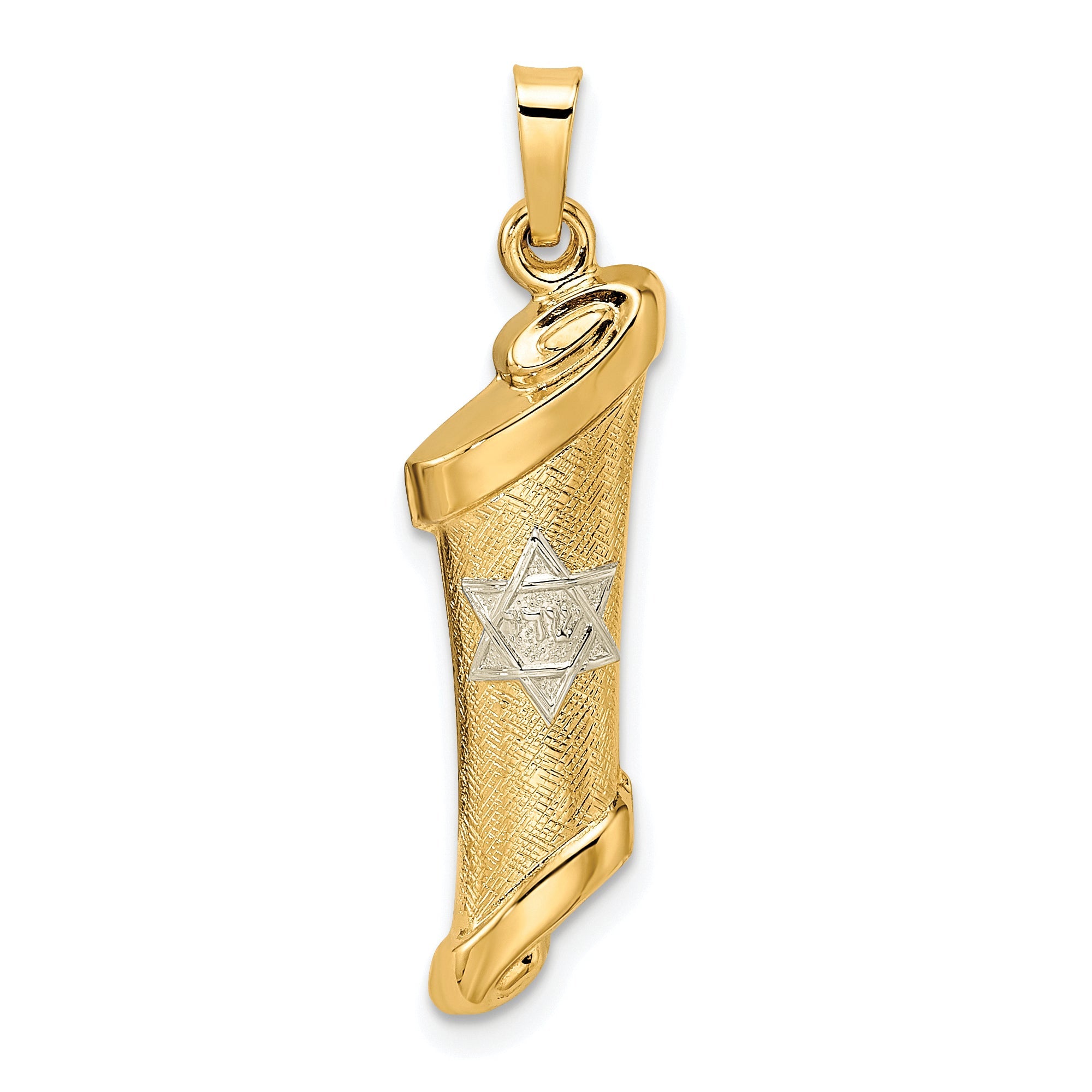 14k Two-tone 14k Two-tone Polished and Textured Hollow Mezuzah Pendant
