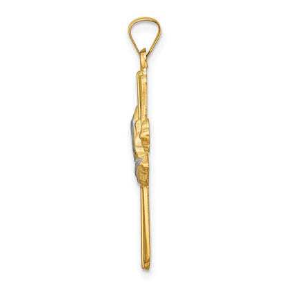 14K Yellow & Rhodium Polished Hollow Praying Hands Cross Pendant