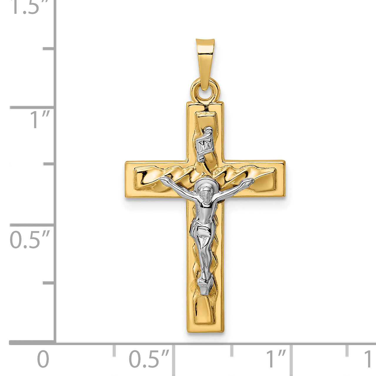 14k Two-tone 14k Two-tone Polished and Twisted Hollow INRI Crucifix Pendant