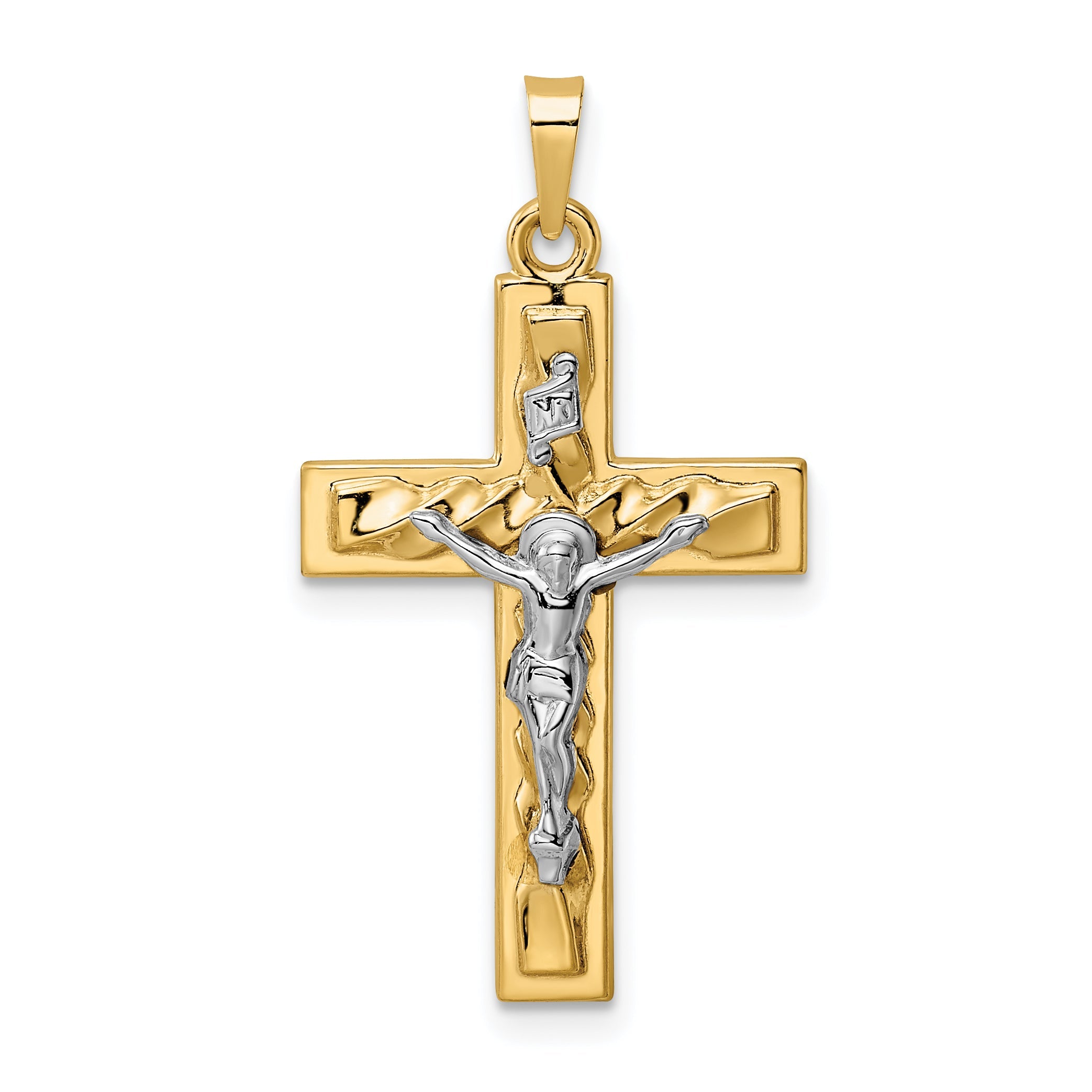 14k Two-tone 14k Two-tone Polished and Twisted Hollow INRI Crucifix Pendant