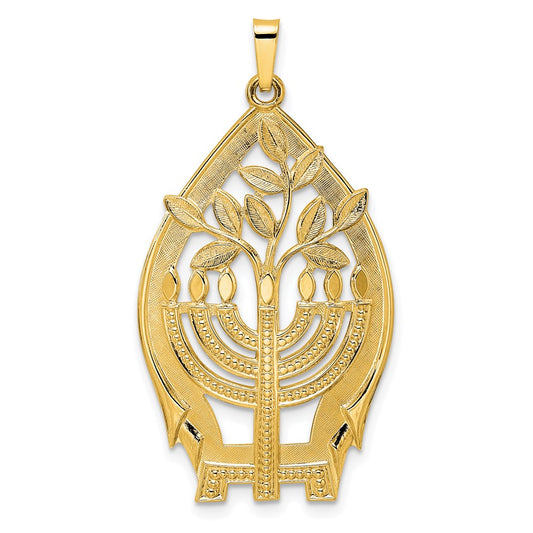 14k Yellow Gold 14k Polished Hollow Menorah Tree of Life Pendant
