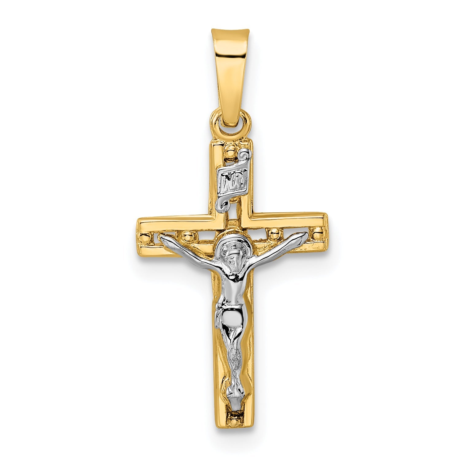 14k Two-tone 14k Two-tone Polished Solid INRI Crucifix Pendant