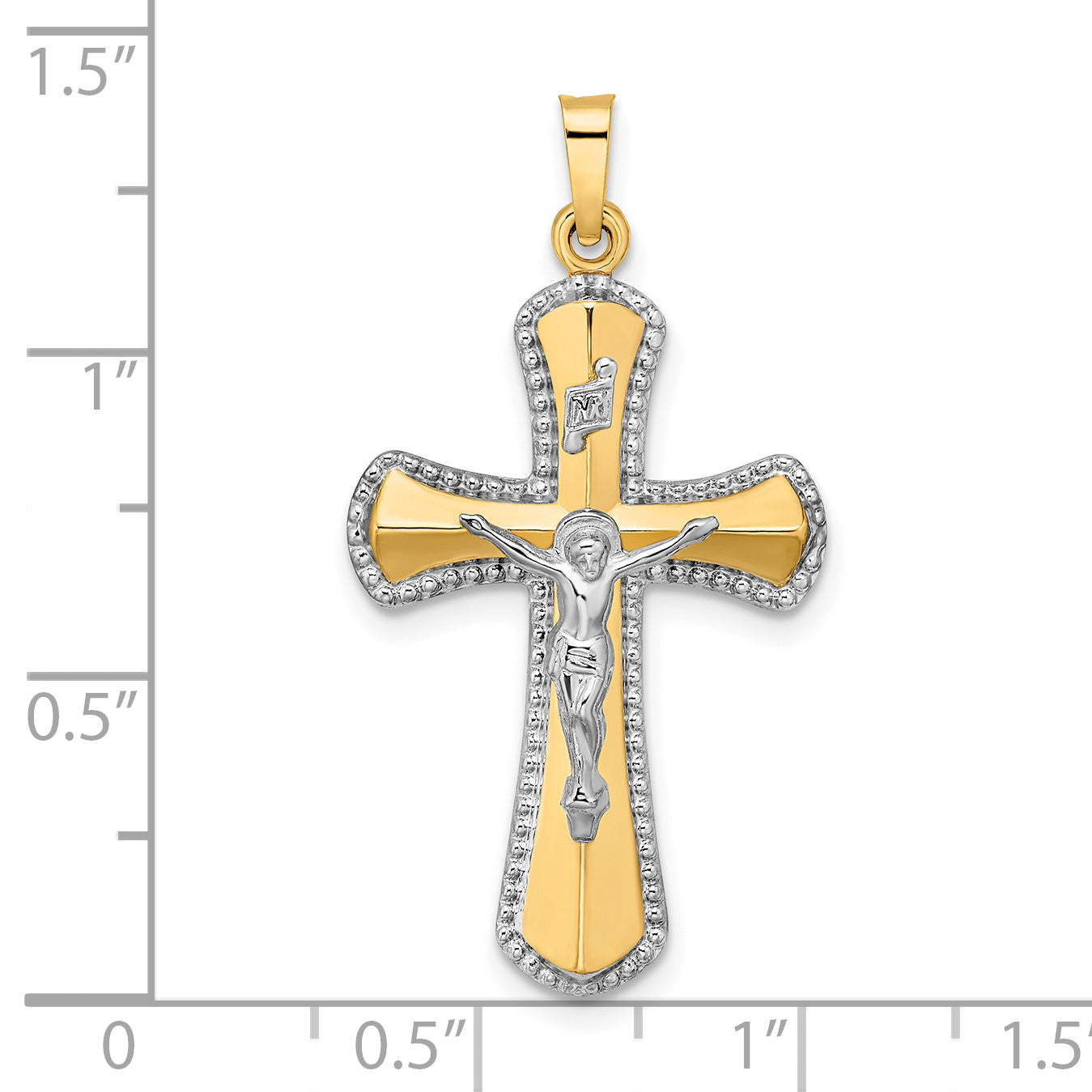 14k Two-tone 14k Two-tone and White Rhodium Hollow INRI Crucifix Pendant