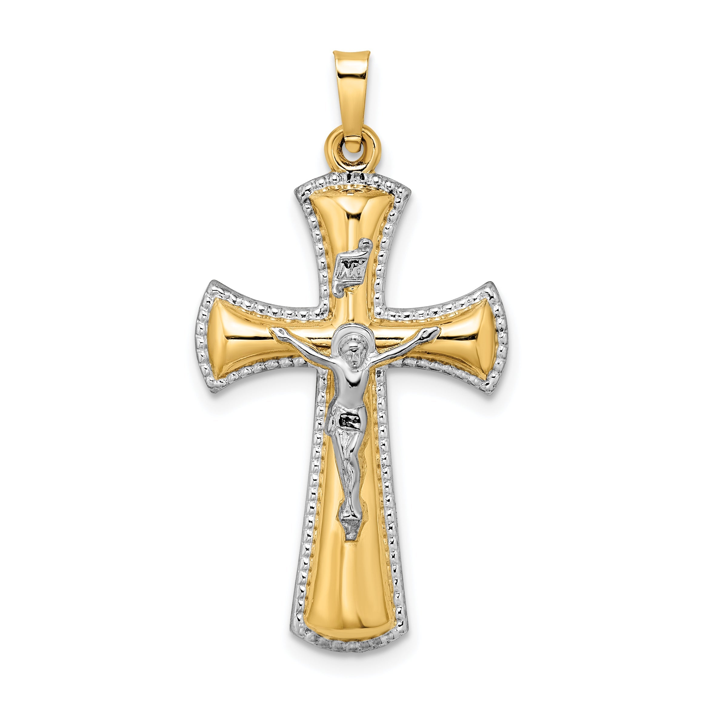 14k Two-tone 14k Two-tone and White Rhodium Hollow INRI Crucifix Pendant