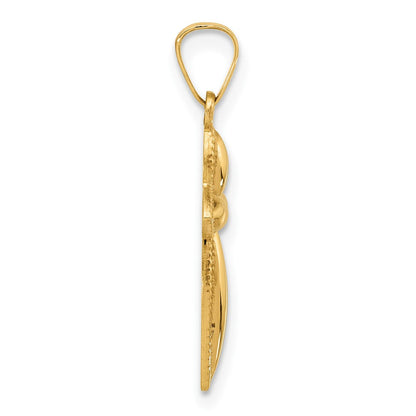 14K Yellow Gold Polished and Beaded Hollow Edge Passion Cross Pendant