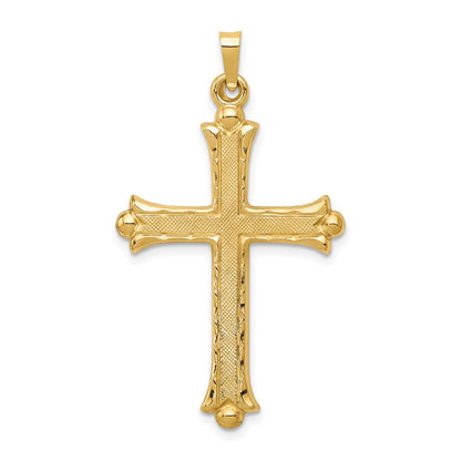 14k Yellow Gold 14k Hollow Fleur De Lis Cross Pendant