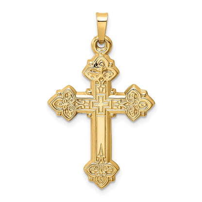 14k Yellow Gold 14k Budded Hollow Cross Pendant