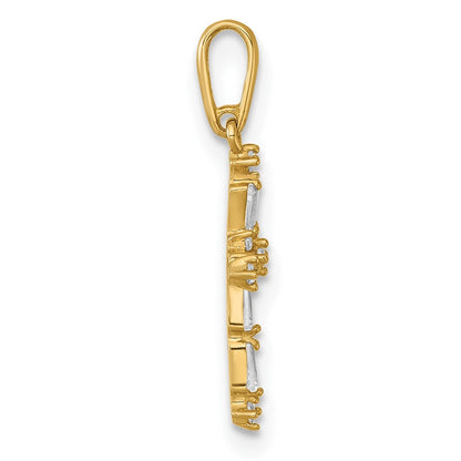 14K Yellow Gold Polished Fancy CZ Cross Pendant
