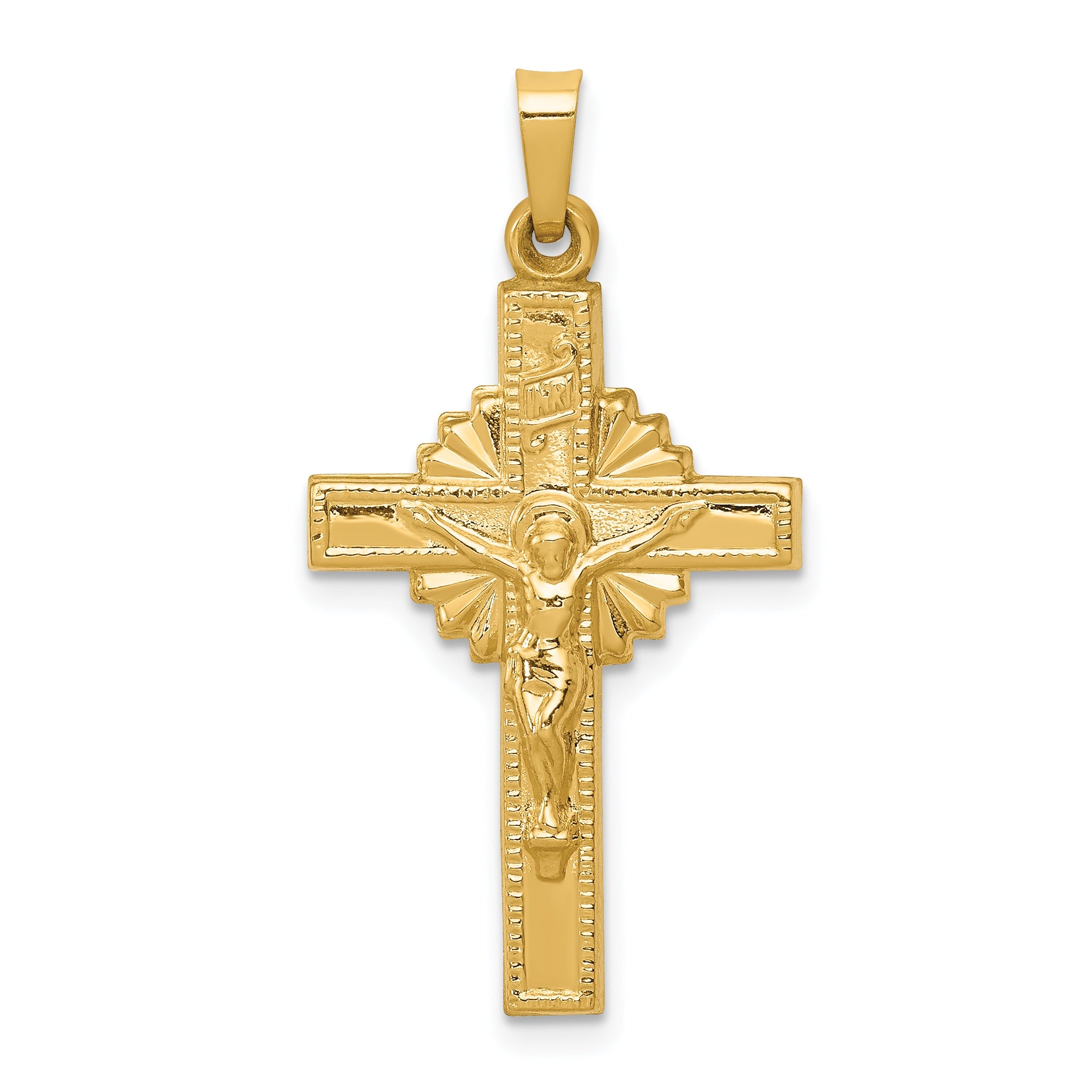 14k Yellow Gold 14k INRI Hollow Crucifix Pendant