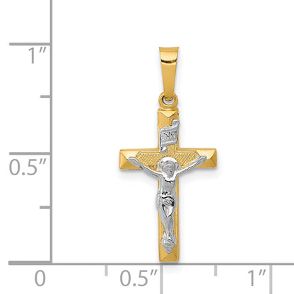 14K Two Tone Inri Hollow Crucifix Pendant