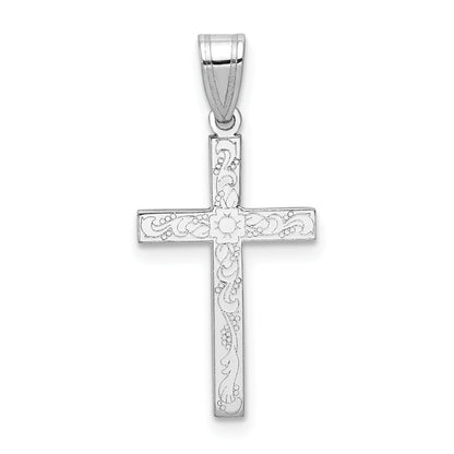 14k White Gold 14K White Floral Cross Charm