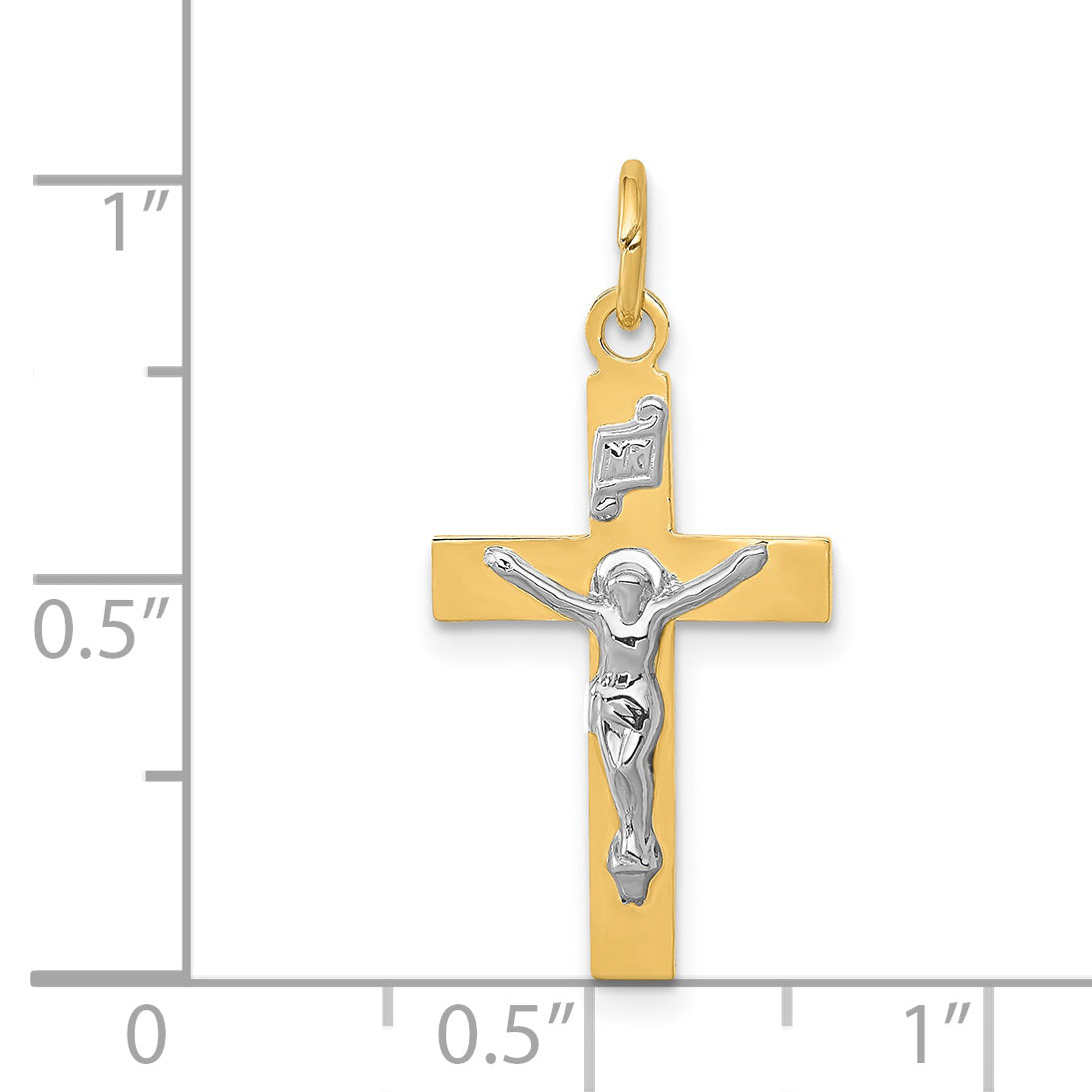 14K Two Tone Inri Crucifix Pendant