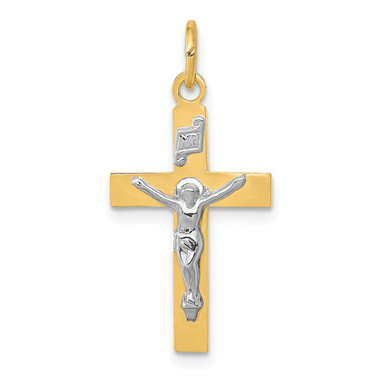 14K Two Tone Inri Crucifix Pendant