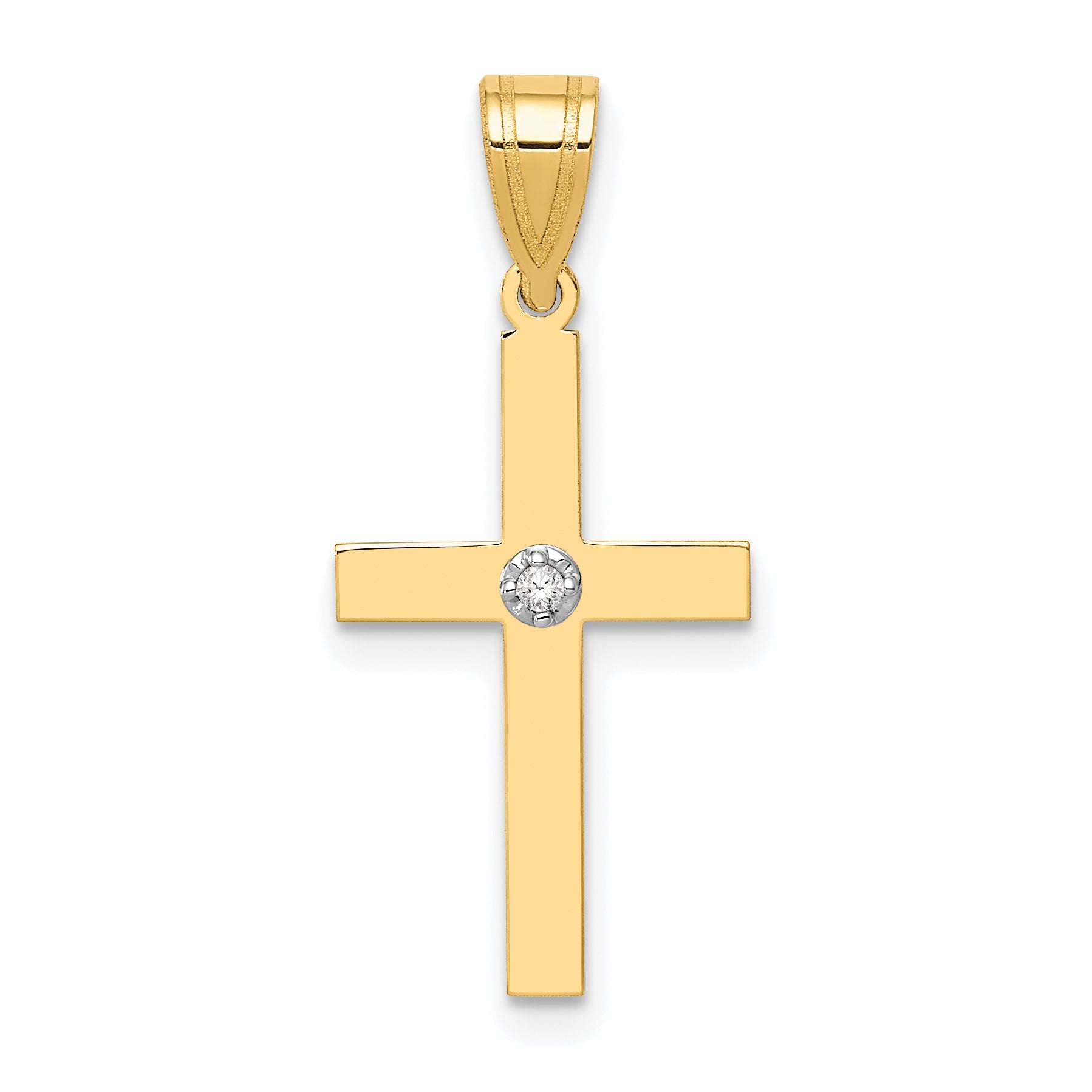 14K Yellow Gold Polished .01Ct. Diamond Cross Pendant