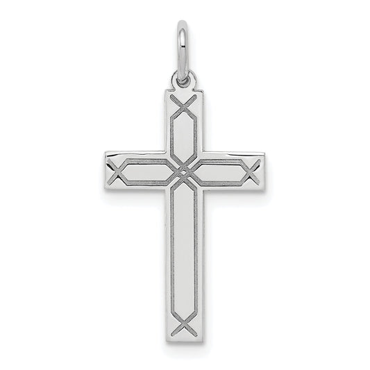 14k White Gold 14K White Gold Laser Designed Cross Charm