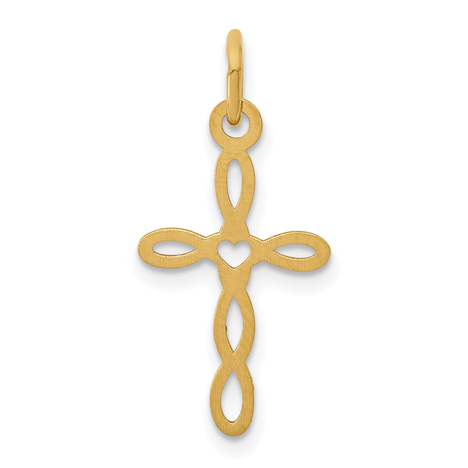 14k Yellow Gold 14K Loop w/Center Heart Cross Charm