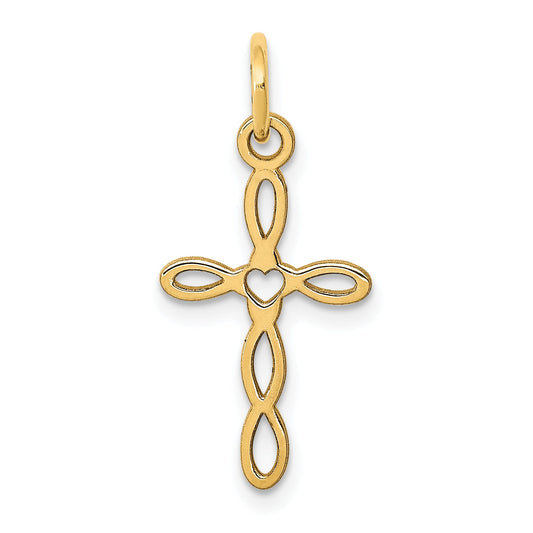 14k Yellow Gold 14K Loop w/Center Heart Cross Charm