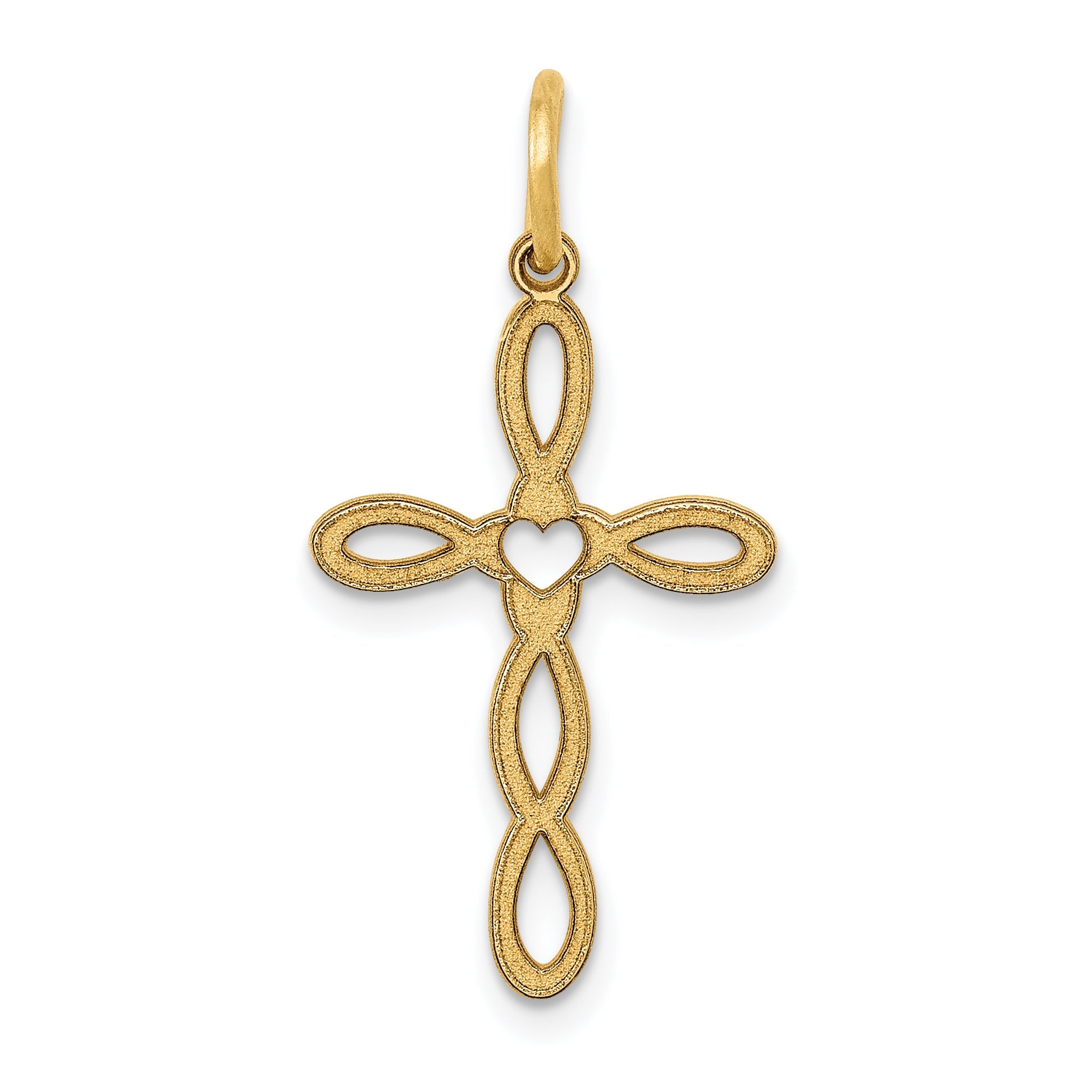 14k Yellow Gold 14K Loop w/Center Heart Cross Pendant