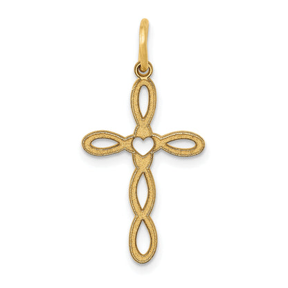 14k Yellow Gold 14K Loop w/Center Heart Cross Pendant