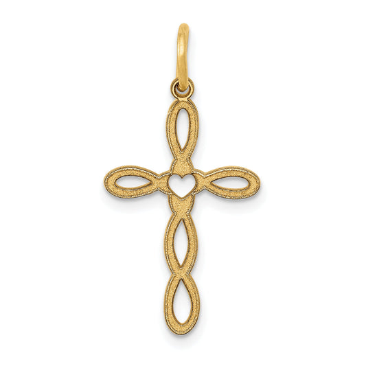 14k Yellow Gold 14K Loop w/Center Heart Cross Pendant