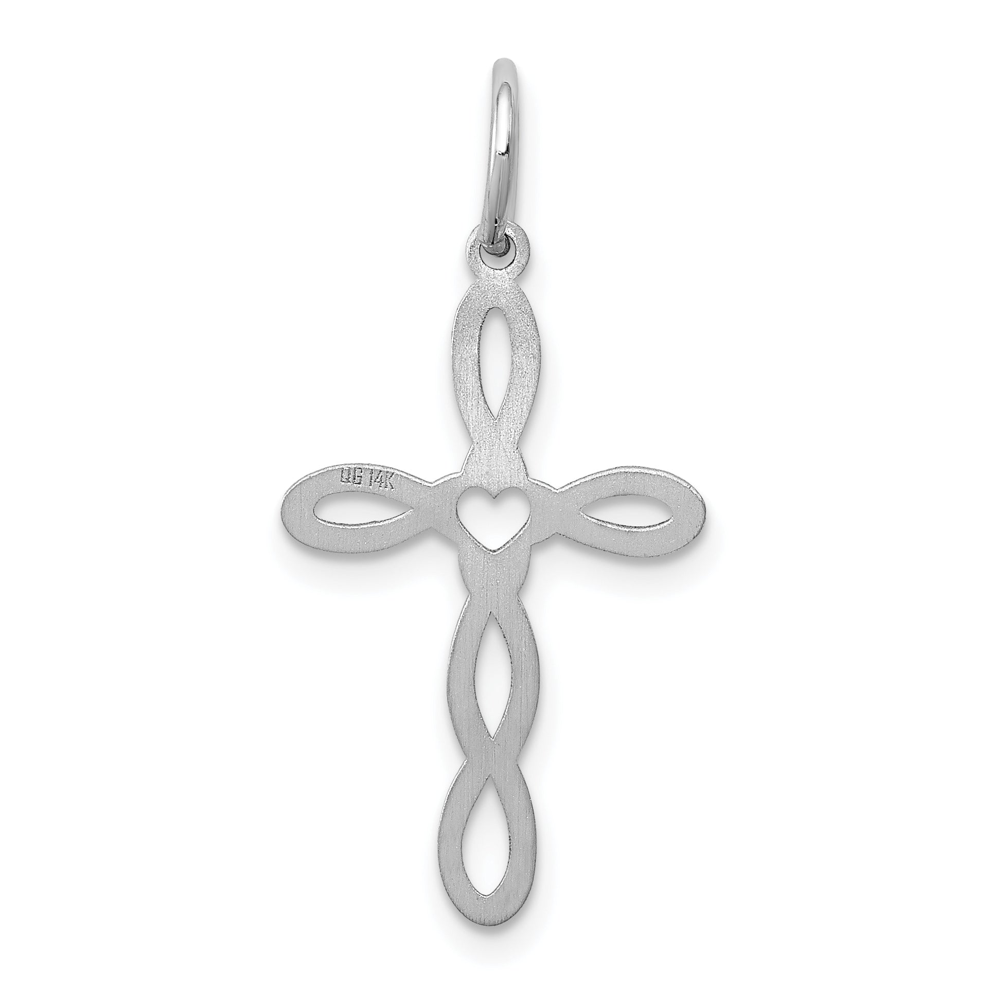 14k White Gold 14K White Gold Loop w/Center Heart Cross Charm