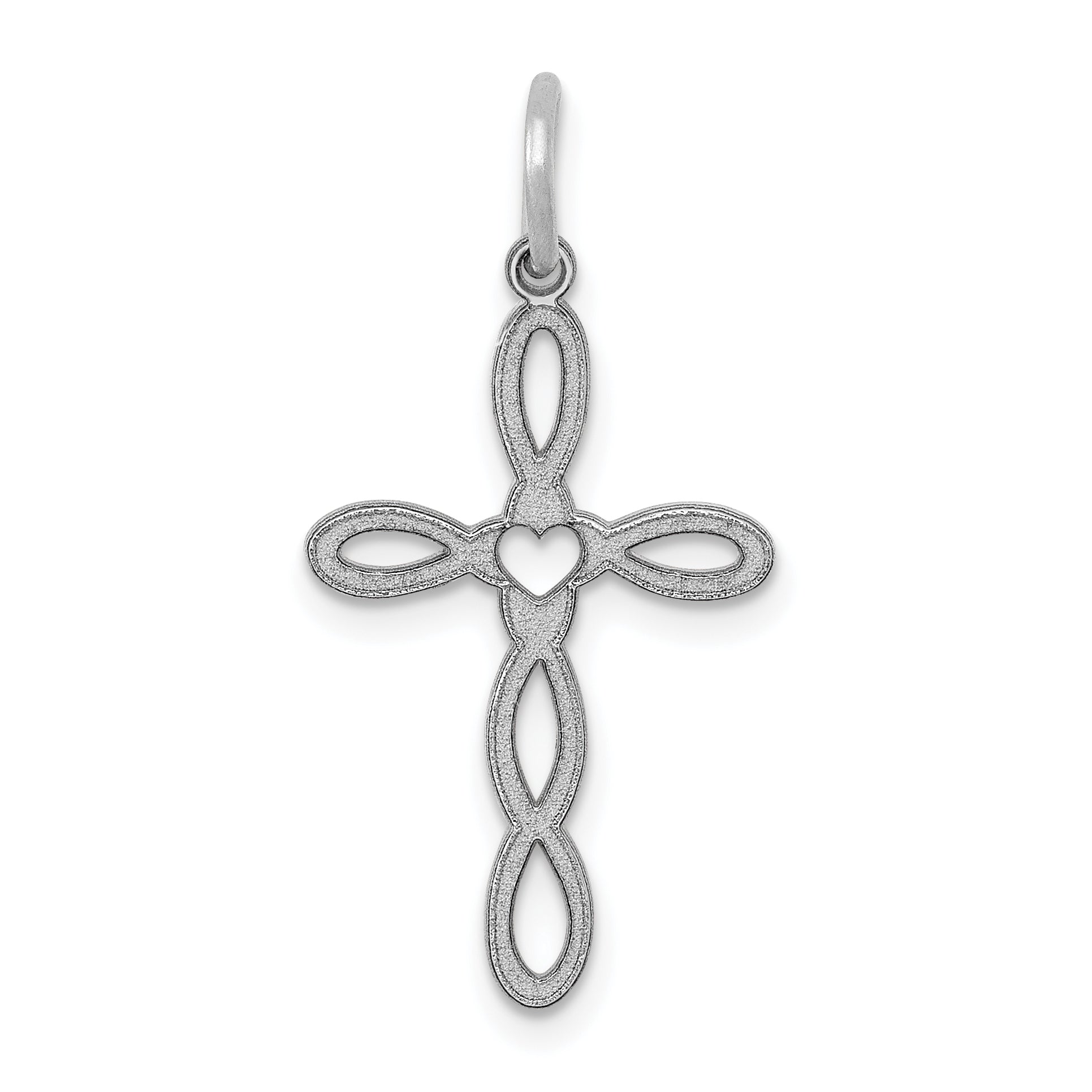 14k White Gold 14K White Gold Loop w/Center Heart Cross Charm