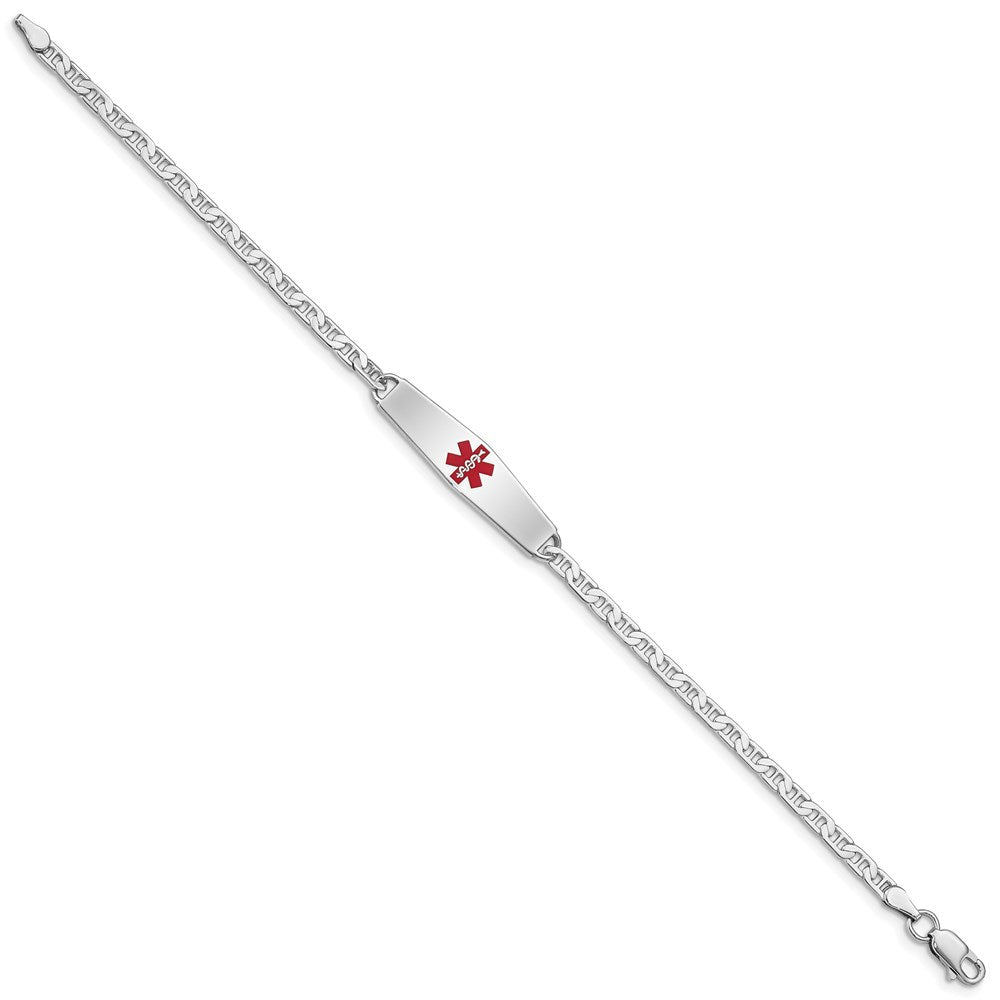 Sterling Silver Rhodium Plated Medical Id Anchor Link Bracelet