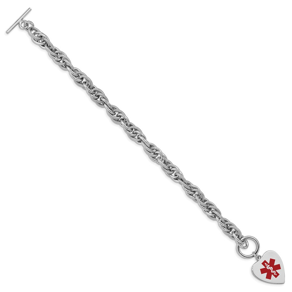 Sterling Silver Rhodium Engraveable Enamel Heart Medical Id Bracelet