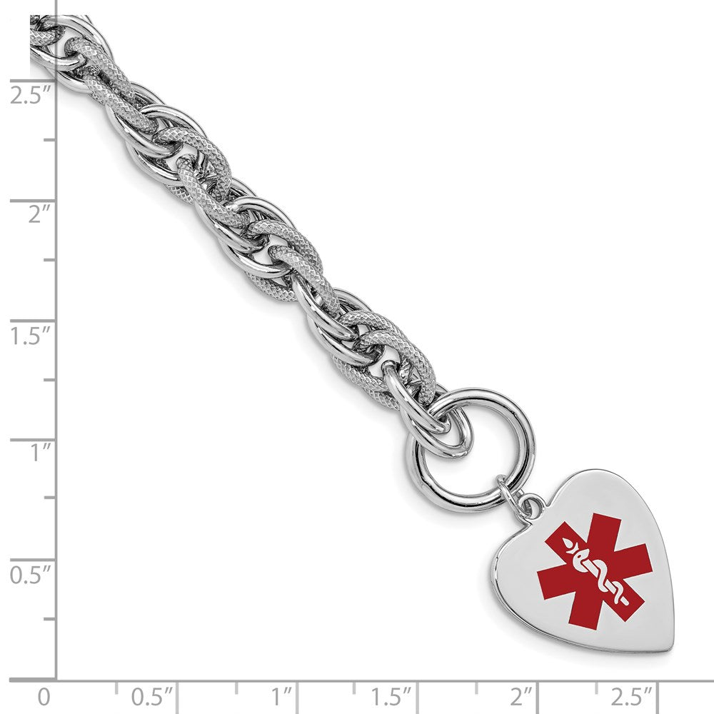Sterling Silver Rhodium Engraveable Enamel Heart Medical Id Bracelet