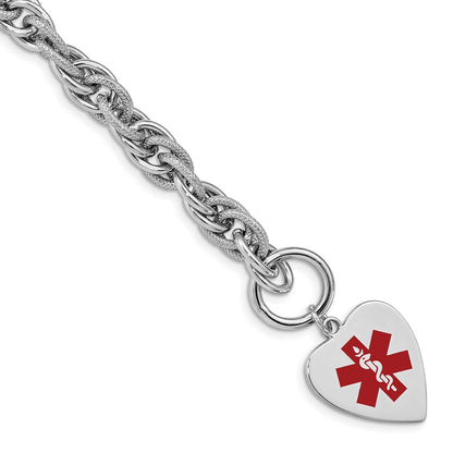 Sterling Silver Rhodium Engraveable Enamel Heart Medical Id Bracelet