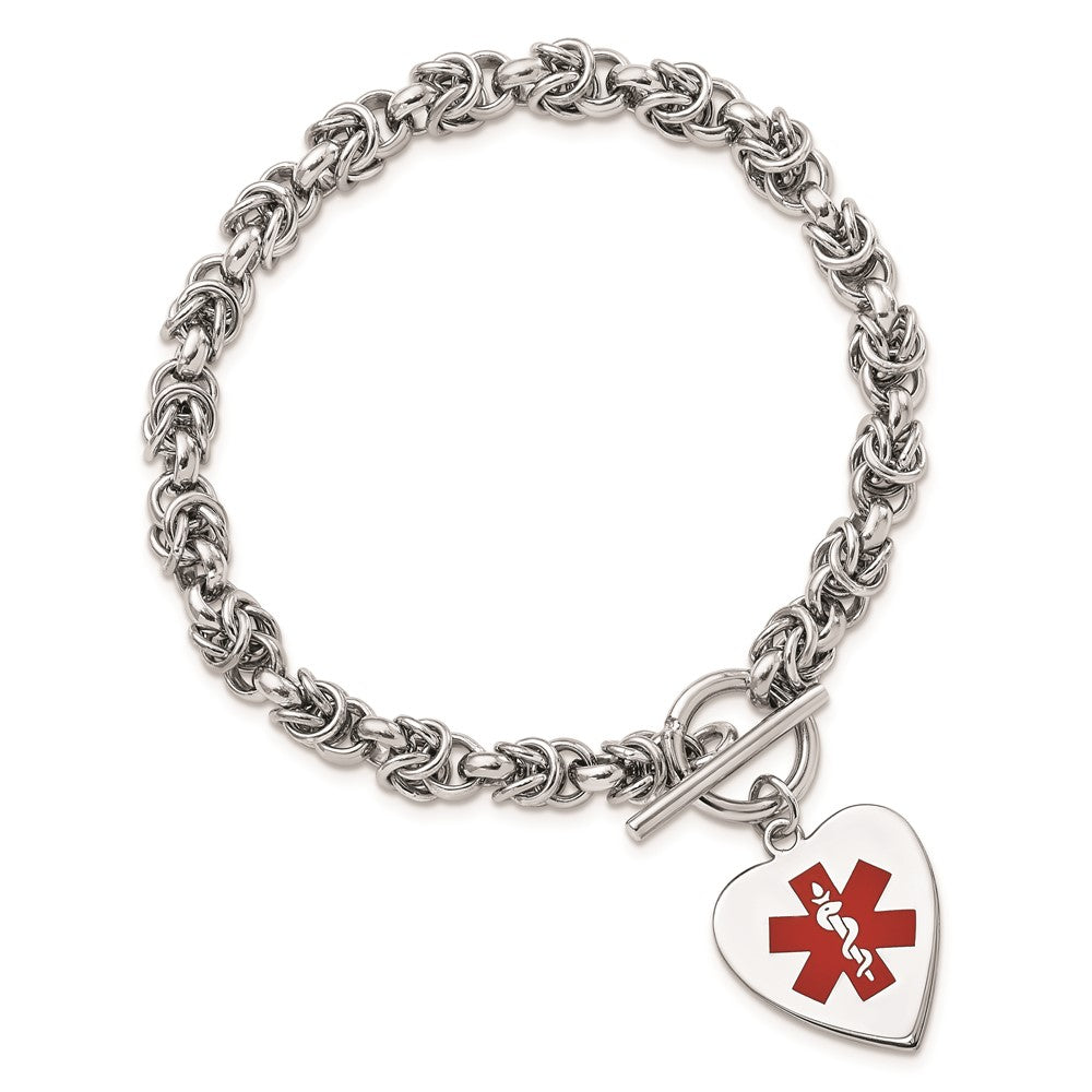 Sterling Silver Rh Pltd Engraveable Enamel Heart Medical Id Bracelet