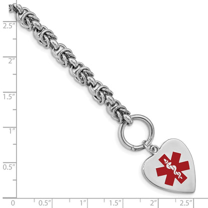 Sterling Silver Rh Pltd Engraveable Enamel Heart Medical Id Bracelet