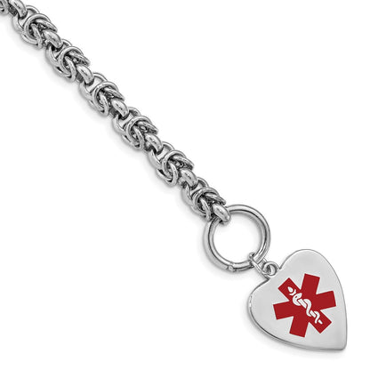 Sterling Silver Rh Pltd Engraveable Enamel Heart Medical Id Bracelet