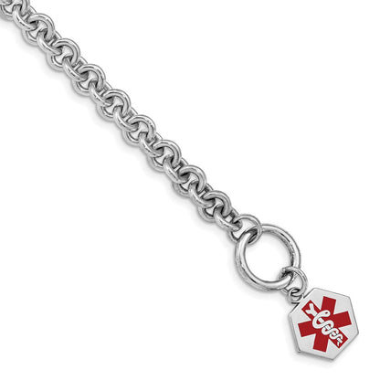 Sterling Silver Rhodium Engraveable Enamel Hexagon Medical Id Bracelet