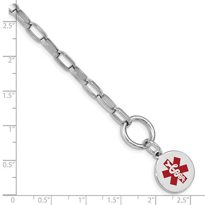Sterling Silver Rhodium Engraveable Enamel Disc Medical Id Bracelet
