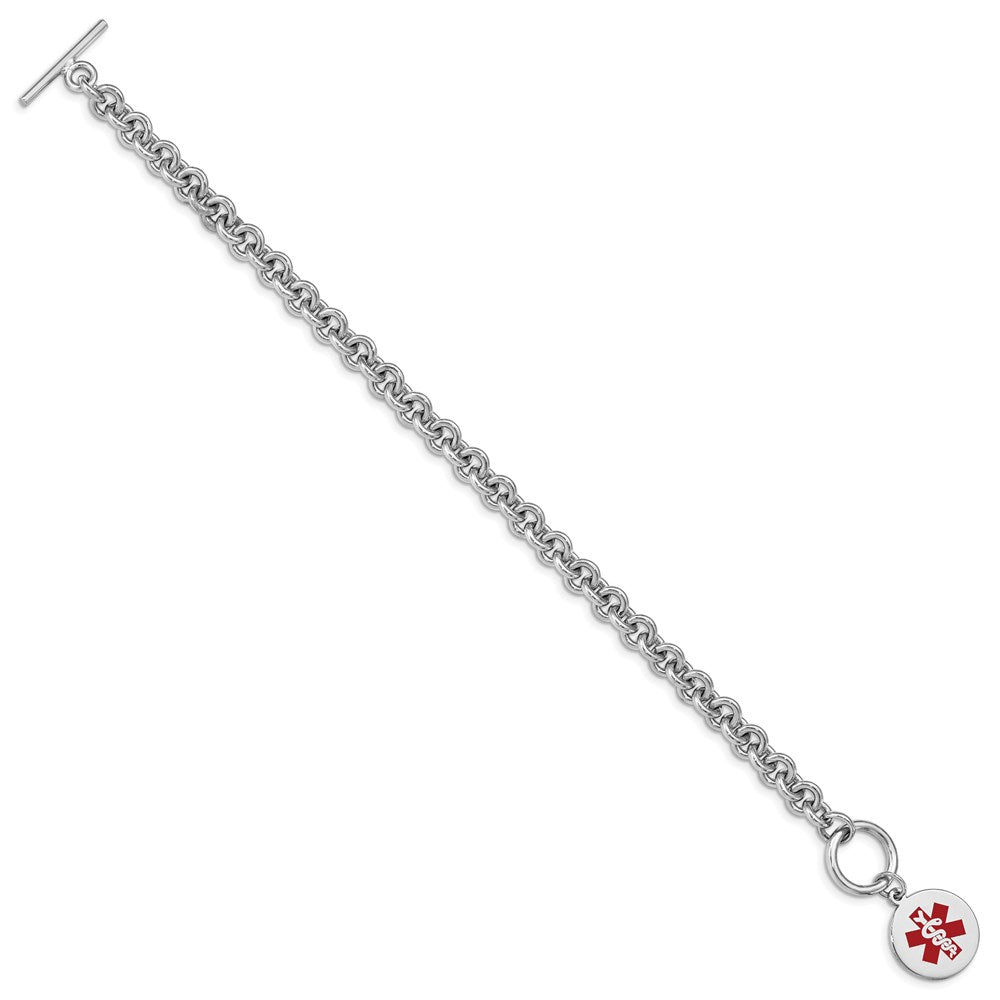 Sterling Silver Rhodium Engraveable Enamel Disc Medical Id Bracelet