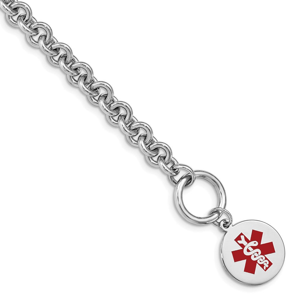 Sterling Silver Rhodium Engraveable Enamel Disc Medical Id Bracelet