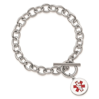 Sterling Silver Rhodium Engraveable Enamel Disc Medical Id Bracelet