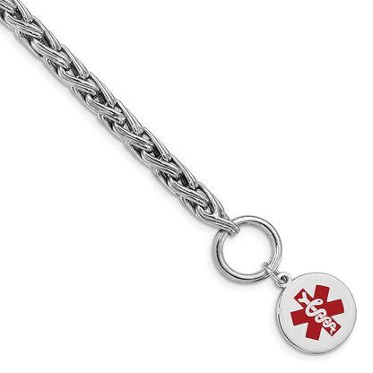 Sterling Silver Rhodium Engraveable Enamel Disc Medical Id Bracelet